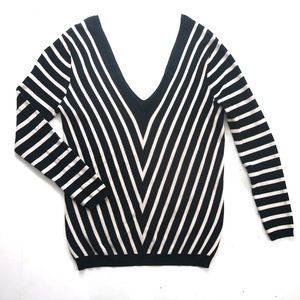 Sz S - ZARA Knit Stripped Deep V Long Sleeve Sweater